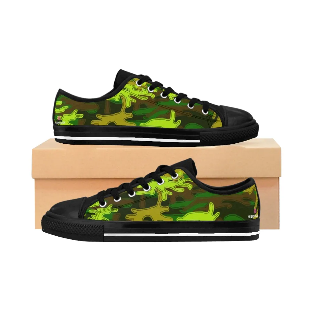 Green Brown Camo Women's Sneakers, Army Military Camouflage Printed Fashion Canvas Tennis Shoes