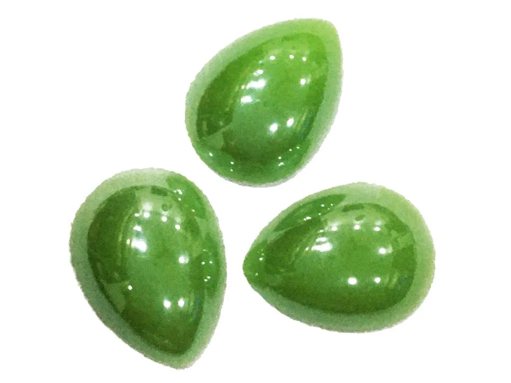 Green Drop Shiny Ceramic Stones (14x10 mm- Without Hole)