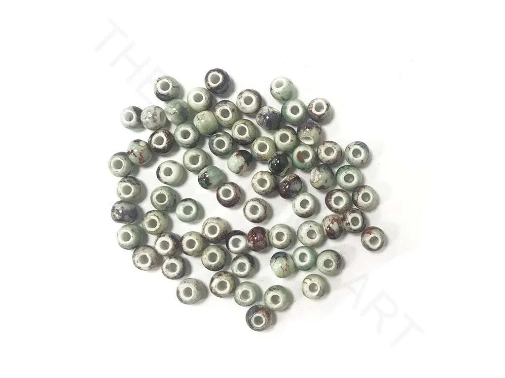 Green Maroon Circular Ceramic Beads