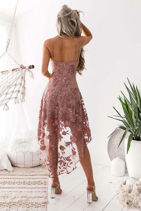 High Low Homecoming Dresses Spaghetti Straps Lace Short Prom Dress  PD368