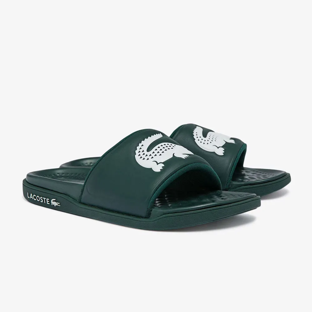 Lacoste Croco Dualiste Synthetic Logo Strap Slides (Men's) - Dark Green/White