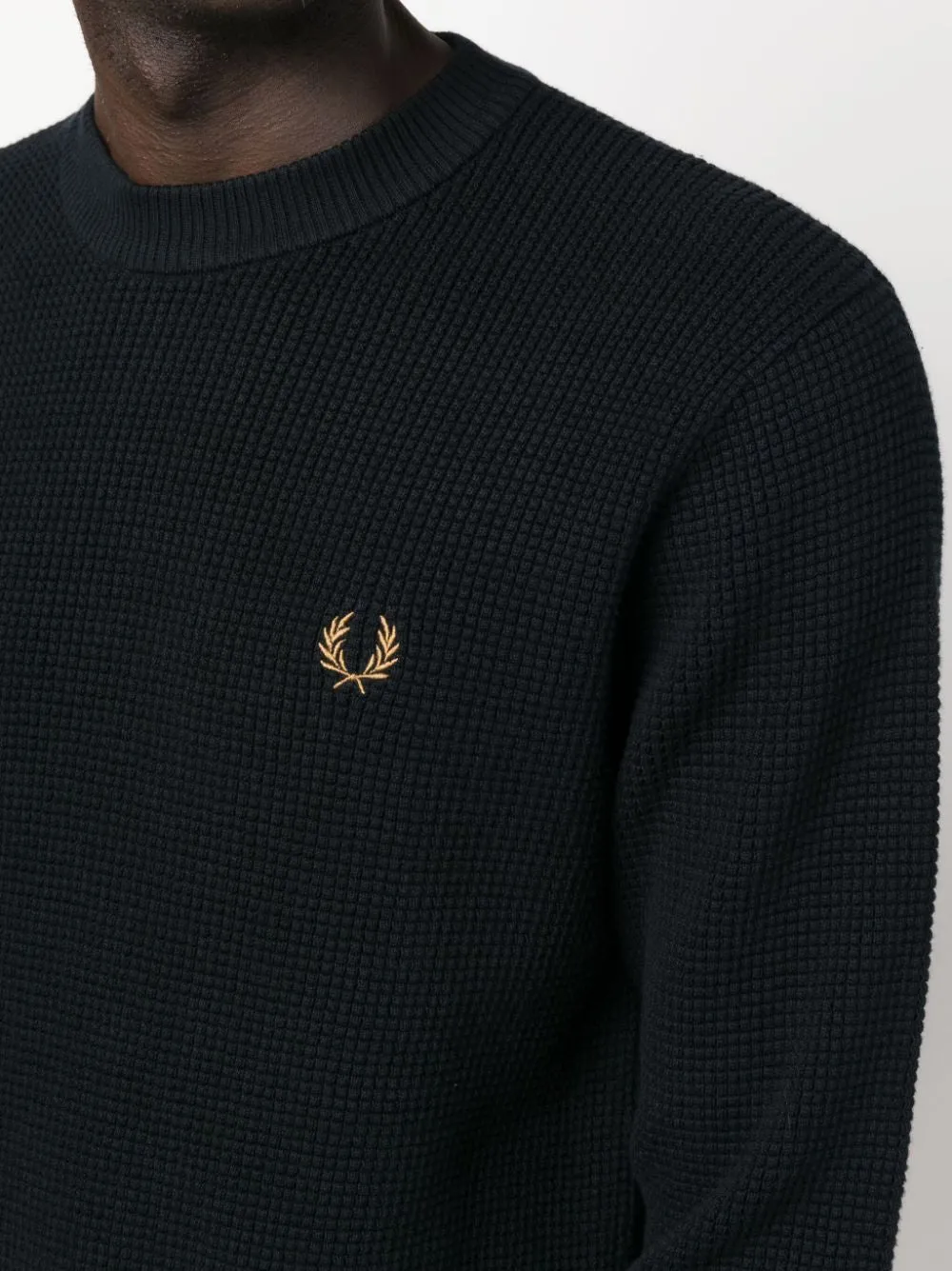 logo-embroidered waffle-knit jumper