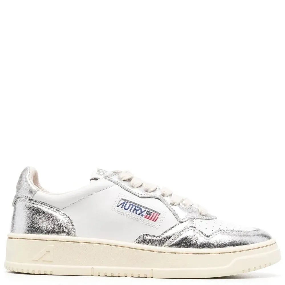 Medalist Low Bicolor Sneaker (White   Silver Leather)