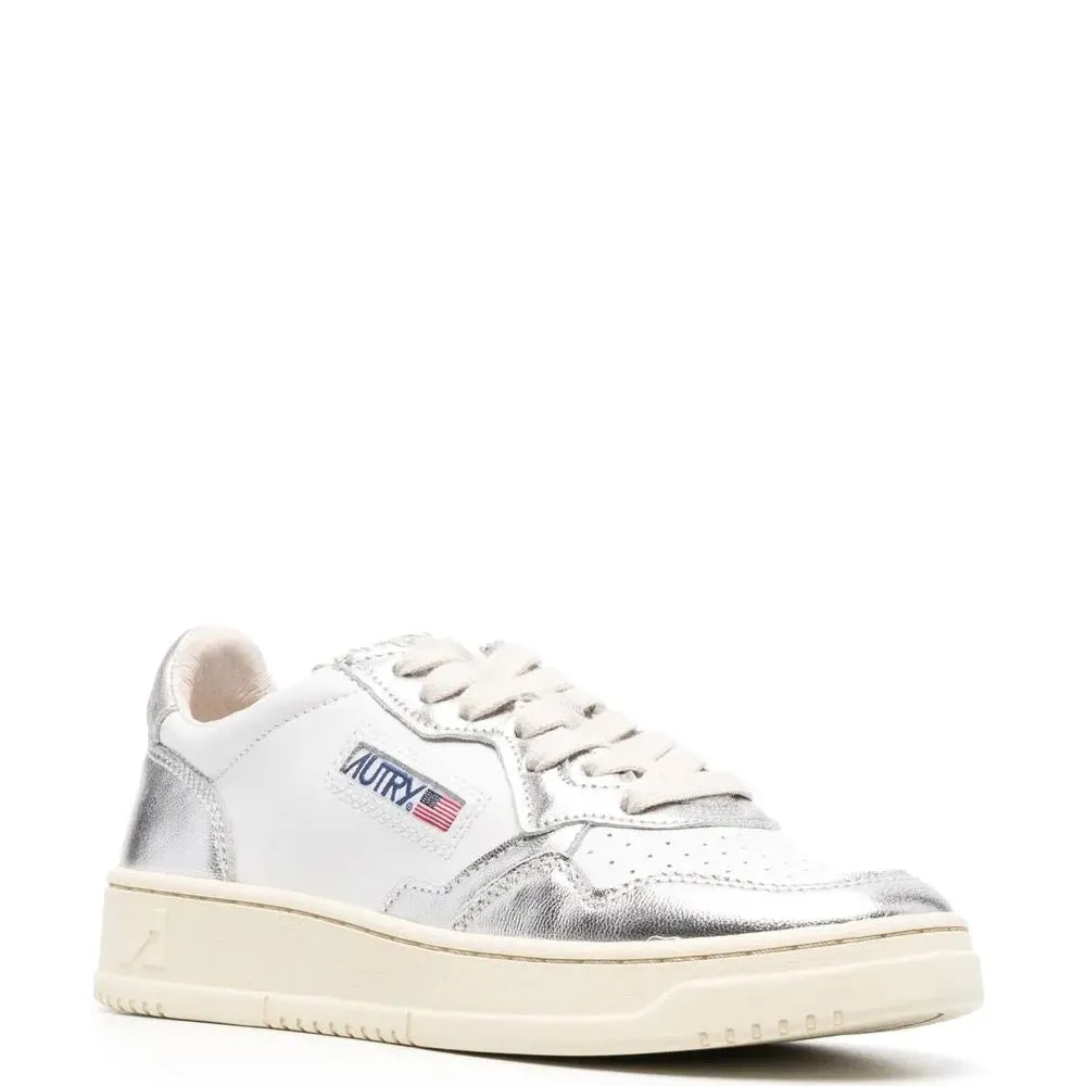 Medalist Low Bicolor Sneaker (White   Silver Leather)