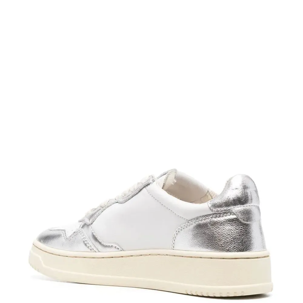 Medalist Low Bicolor Sneaker (White   Silver Leather)