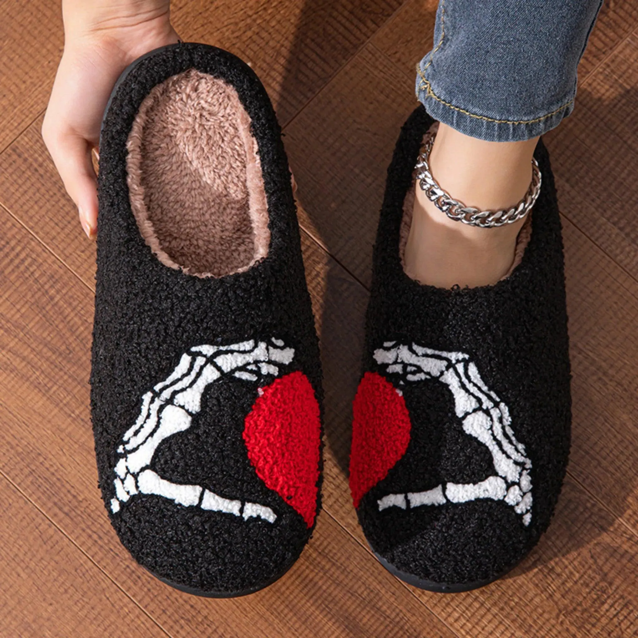 Men & Women Skull Hand Slippers – Soft, Non-slip, Warm Cotton Home Shoes