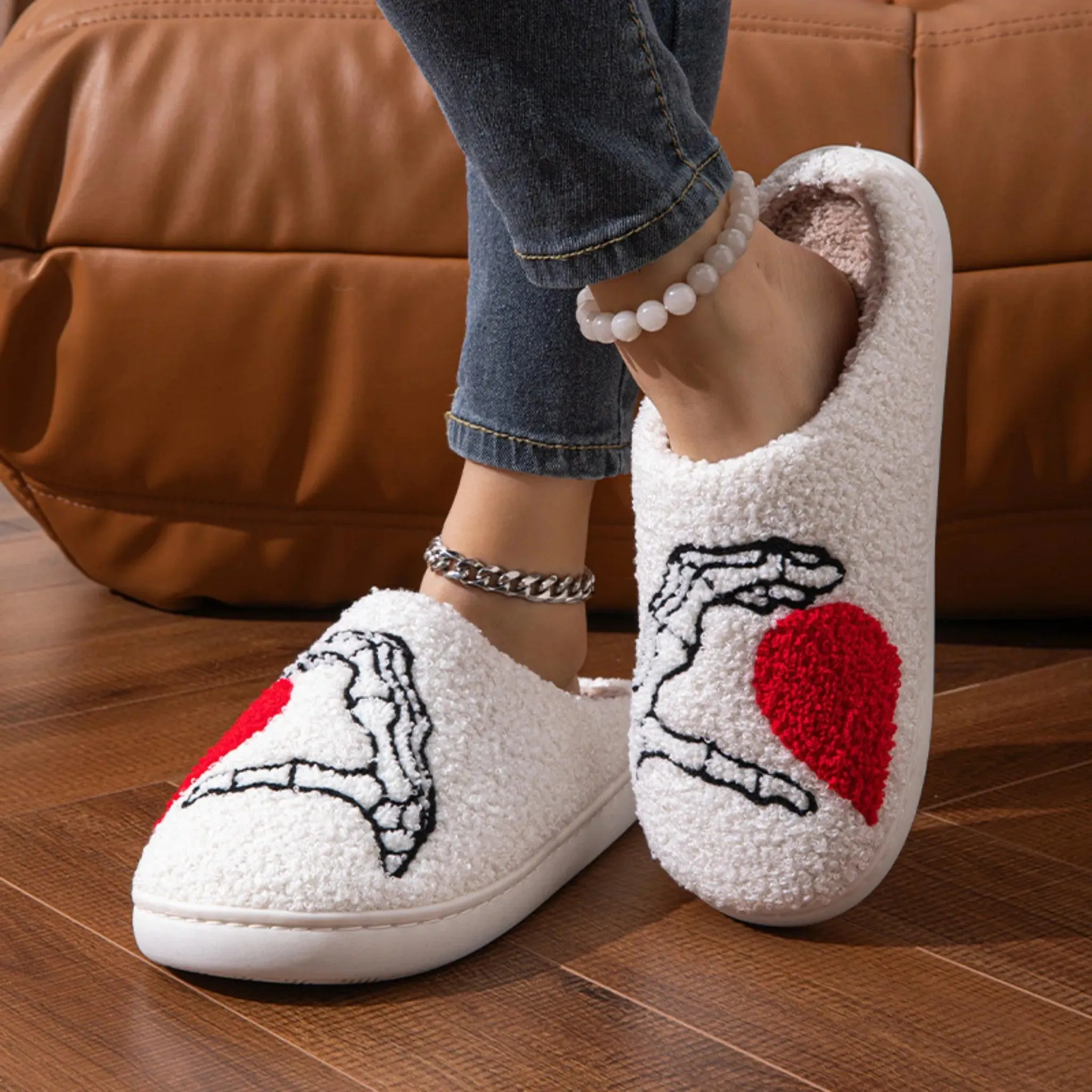 Men & Women Skull Hand Slippers – Soft, Non-slip, Warm Cotton Home Shoes