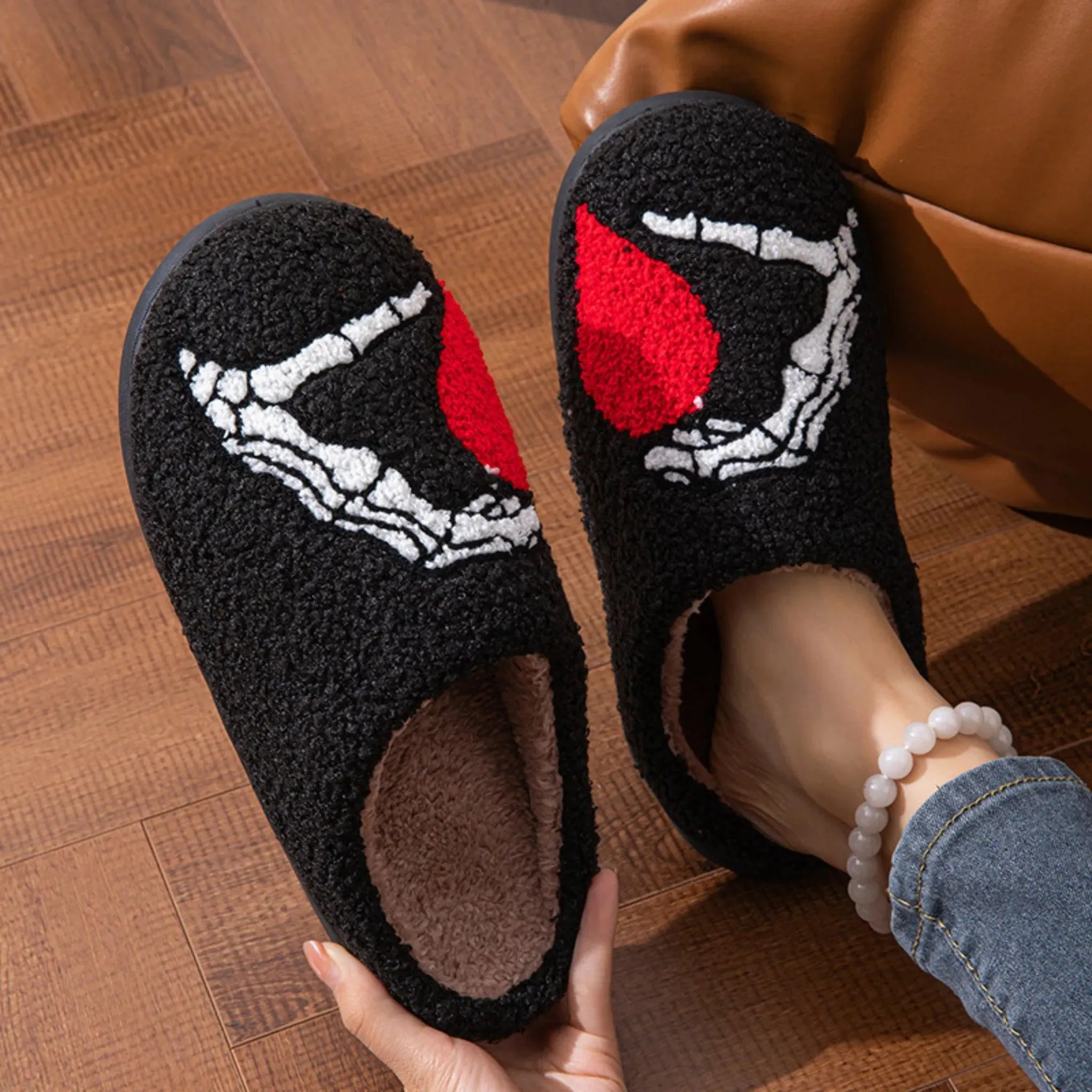 Men & Women Skull Hand Slippers – Soft, Non-slip, Warm Cotton Home Shoes