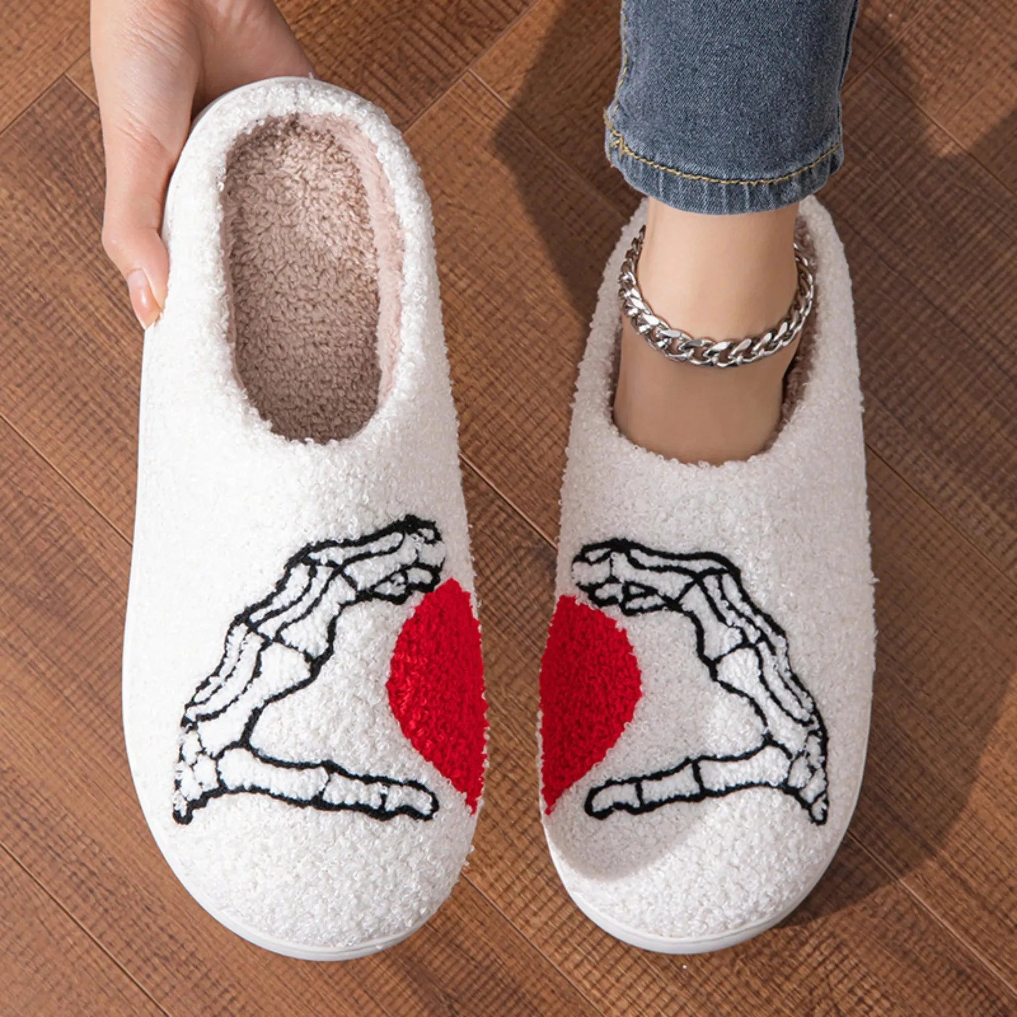 Men & Women Skull Hand Slippers – Soft, Non-slip, Warm Cotton Home Shoes