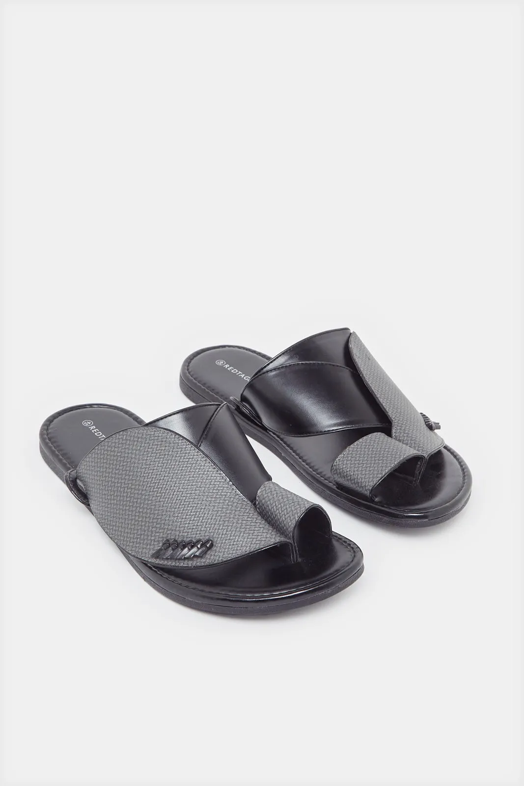 Men Grey And Black Strap Traditional Sandals