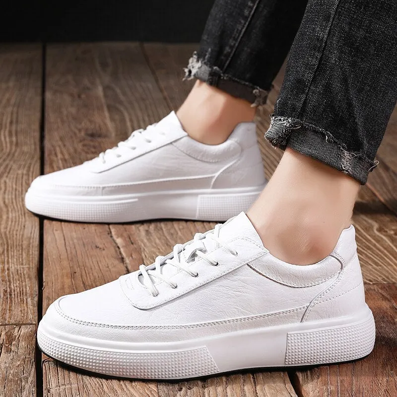 Men's Leather Lace Up Breathable Casual Sneakers