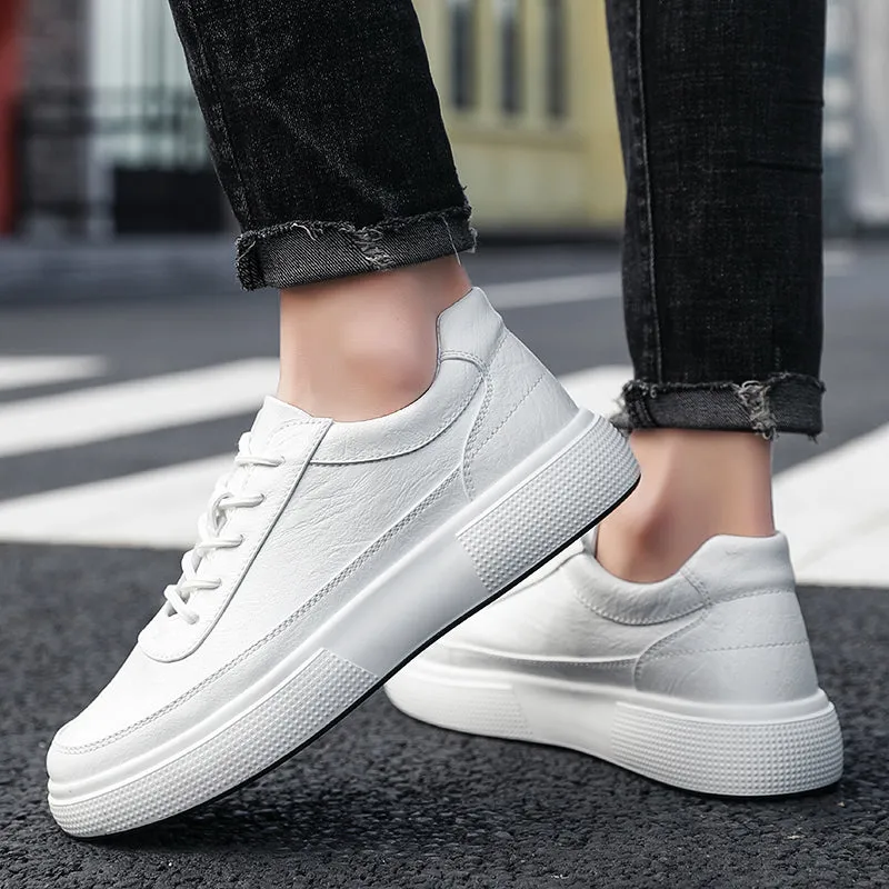 Men's Leather Lace Up Breathable Casual Sneakers