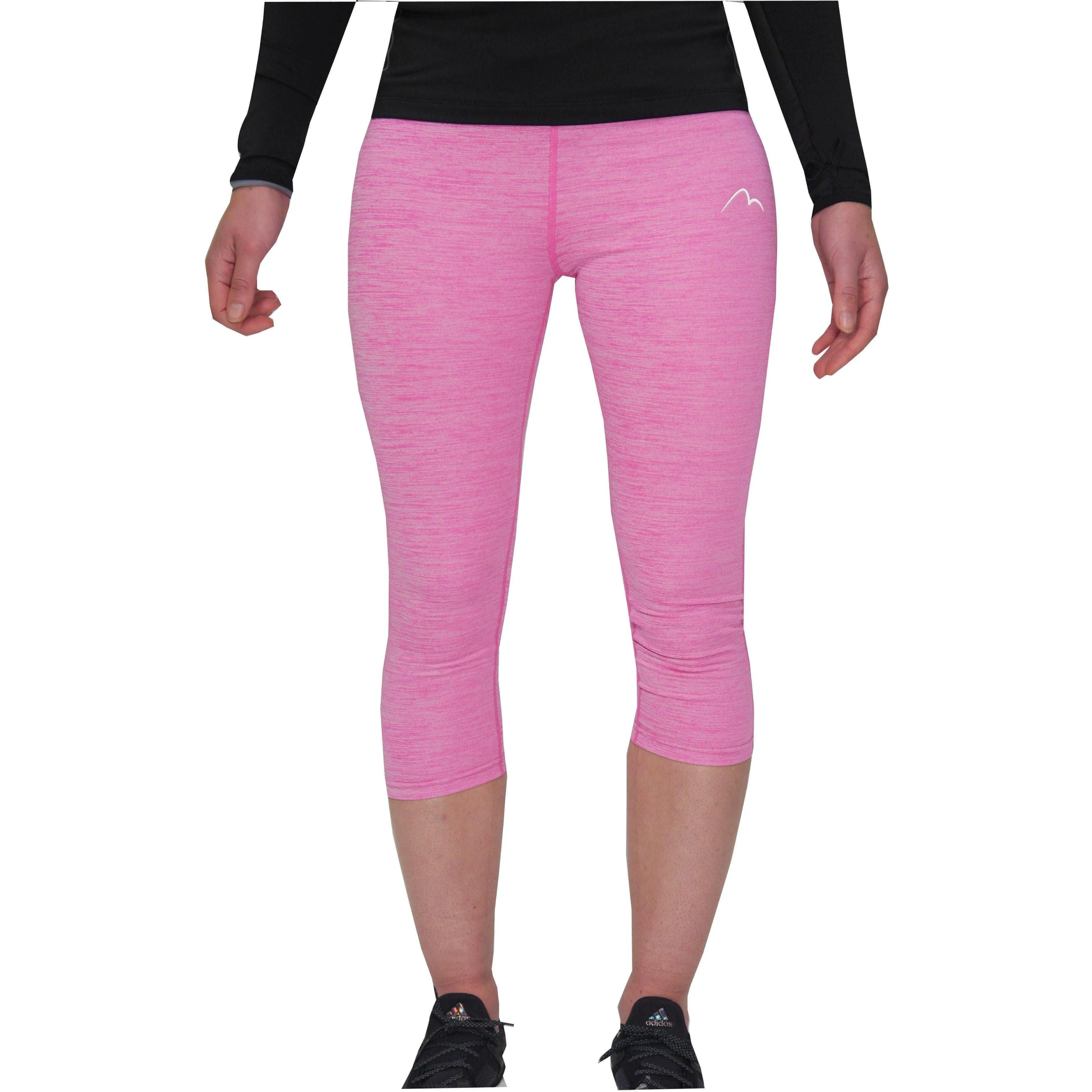 More Mile Heather Girls 3/4 Capri Running Tights - Pink