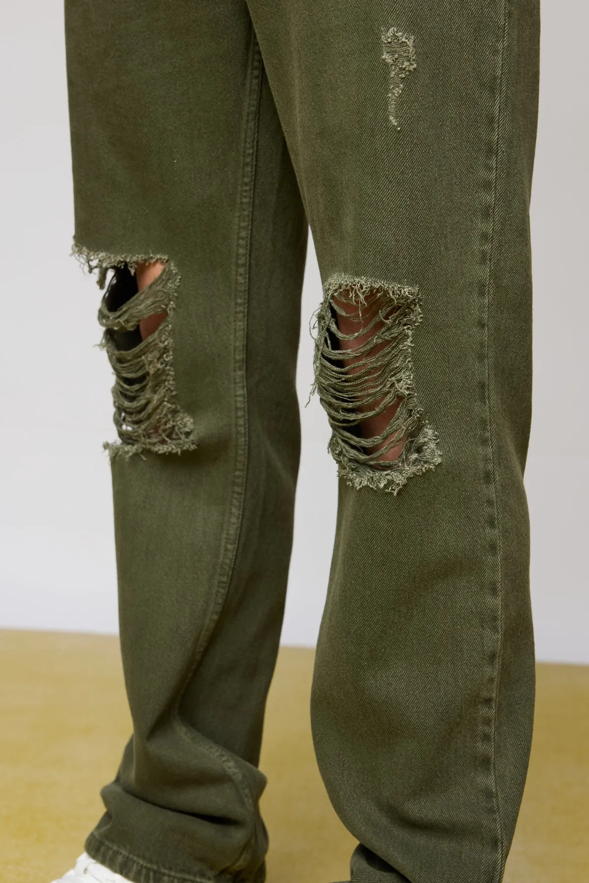 Olive Nomad Distressed Men's Wide Leg Jeans