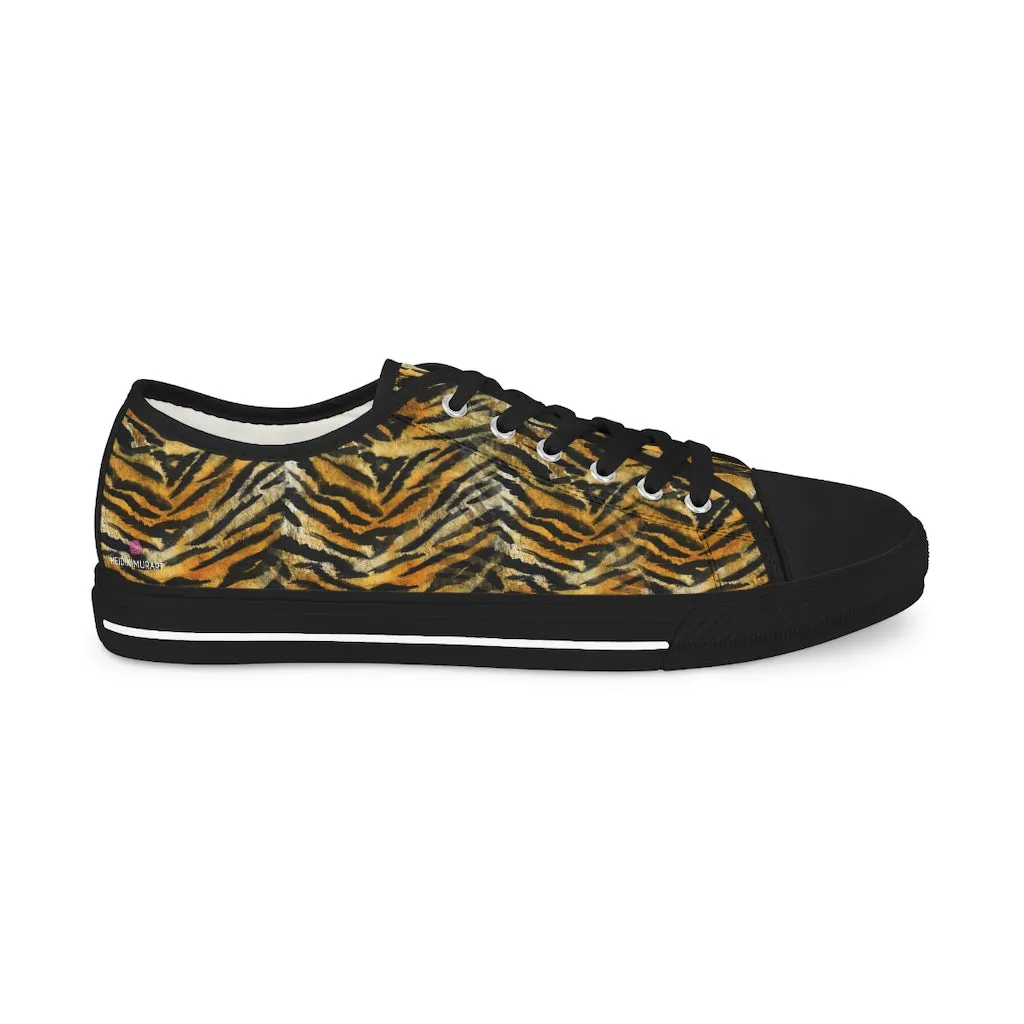 Orange Tiger Striped Low Tops, Best Designer Orange Tiger Striped Animal Printed Men's Low Top Sneakers (US Size: 5-14)