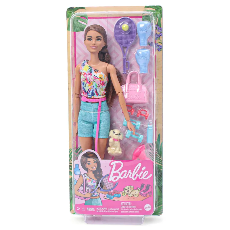 Original 9 in 1 Brunette Posable Workout Doll with Puppy and Accessories