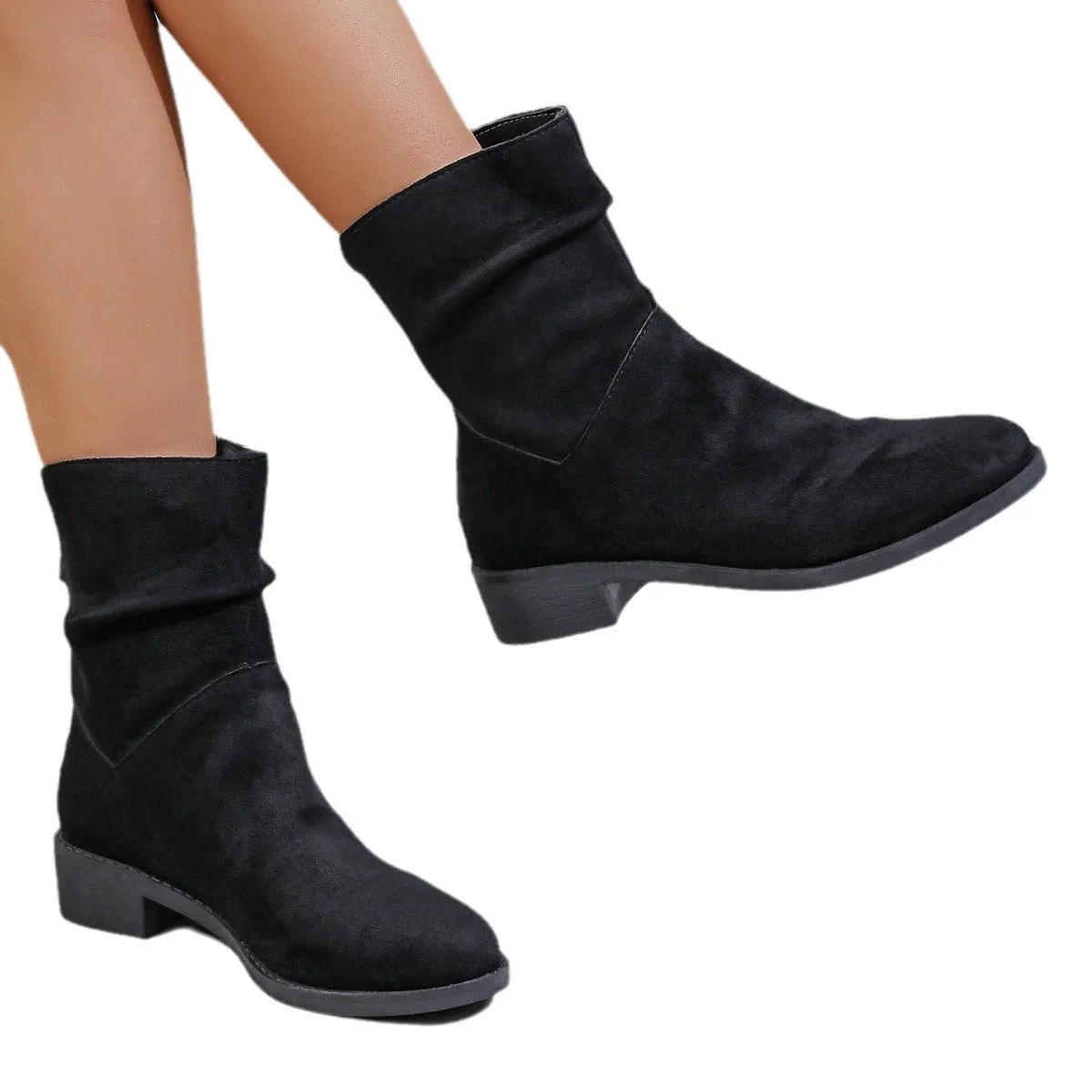 Plus Size Autumn And Winter Pointed Toe Chunky Heel Boots