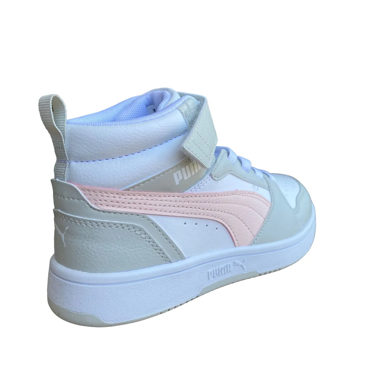 Puma scarpa alta da ragazza con laccio e strappo Rebound V6 AC PS 393832-04 bianco-rosa-grigio