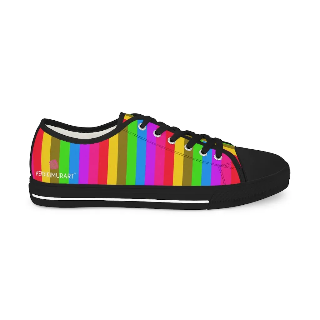 Rainbow Striped Men's Tennis Shoes, Gay Pride Vertical Striped Men's Low Top Fashion Canvas Sneakers