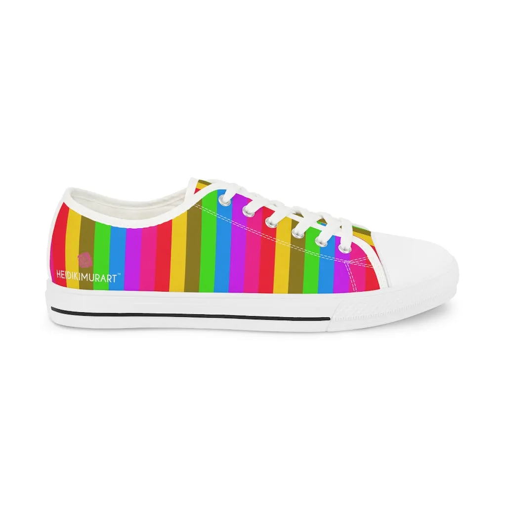 Rainbow Striped Men's Tennis Shoes, Gay Pride Vertical Striped Men's Low Top Fashion Canvas Sneakers