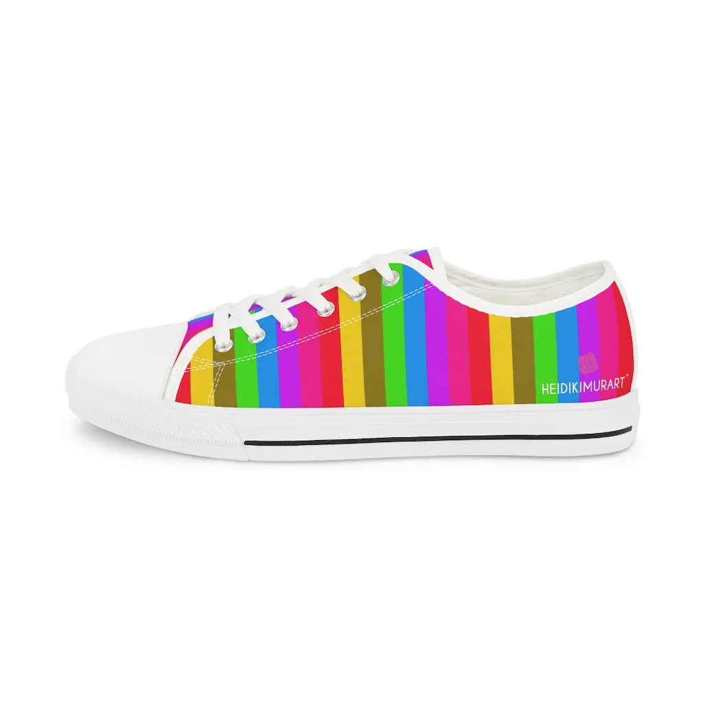 Rainbow Striped Men's Tennis Shoes, Gay Pride Vertical Striped Men's Low Top Fashion Canvas Sneakers