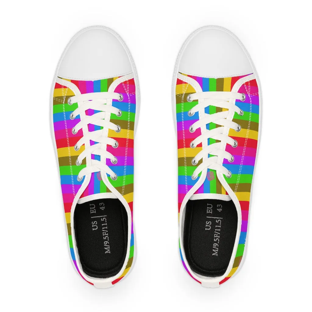 Rainbow Striped Men's Tennis Shoes, Gay Pride Vertical Striped Men's Low Top Fashion Canvas Sneakers