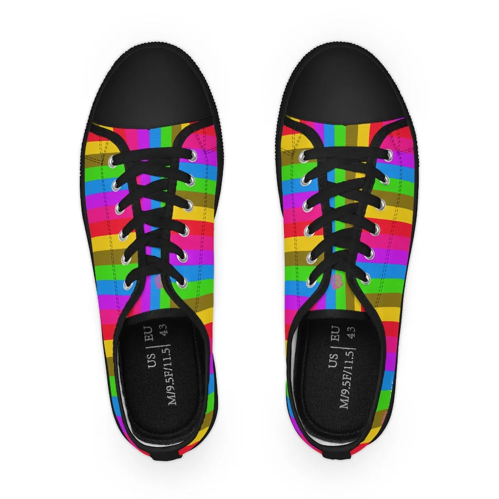 Rainbow Striped Men's Tennis Shoes, Gay Pride Vertical Striped Men's Low Top Fashion Canvas Sneakers