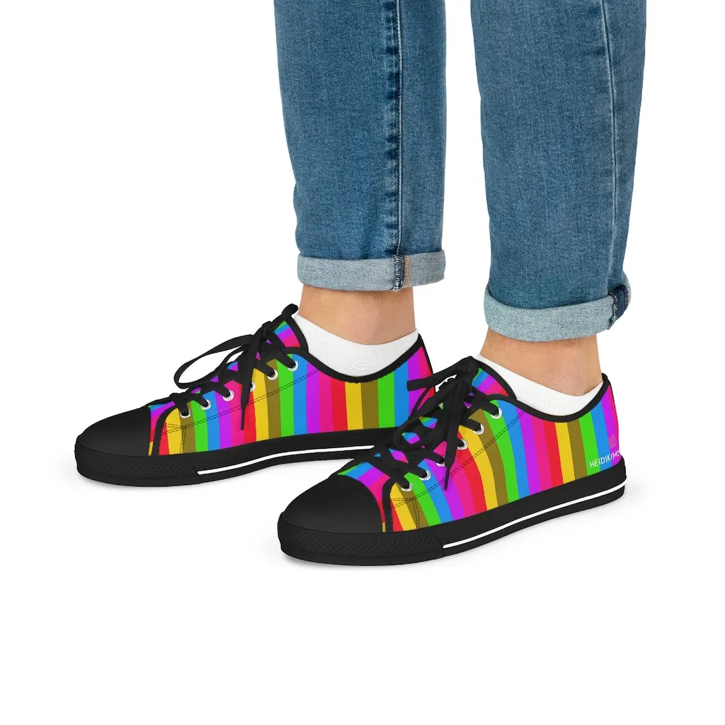 Rainbow Striped Men's Tennis Shoes, Gay Pride Vertical Striped Men's Low Top Fashion Canvas Sneakers