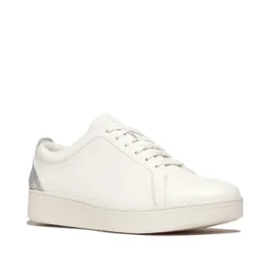 Rally Crystal Backtab Leather Sneaker in White Silver