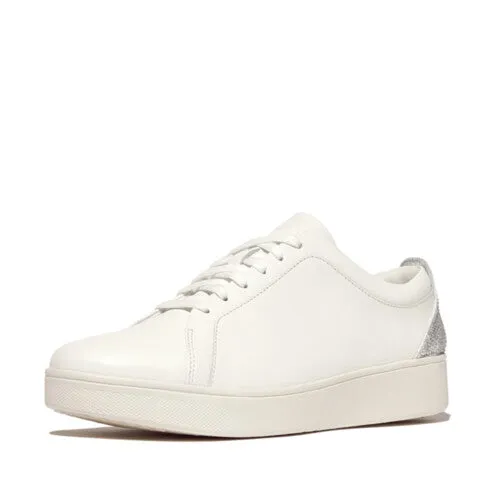 Rally Crystal Backtab Leather Sneaker in White Silver