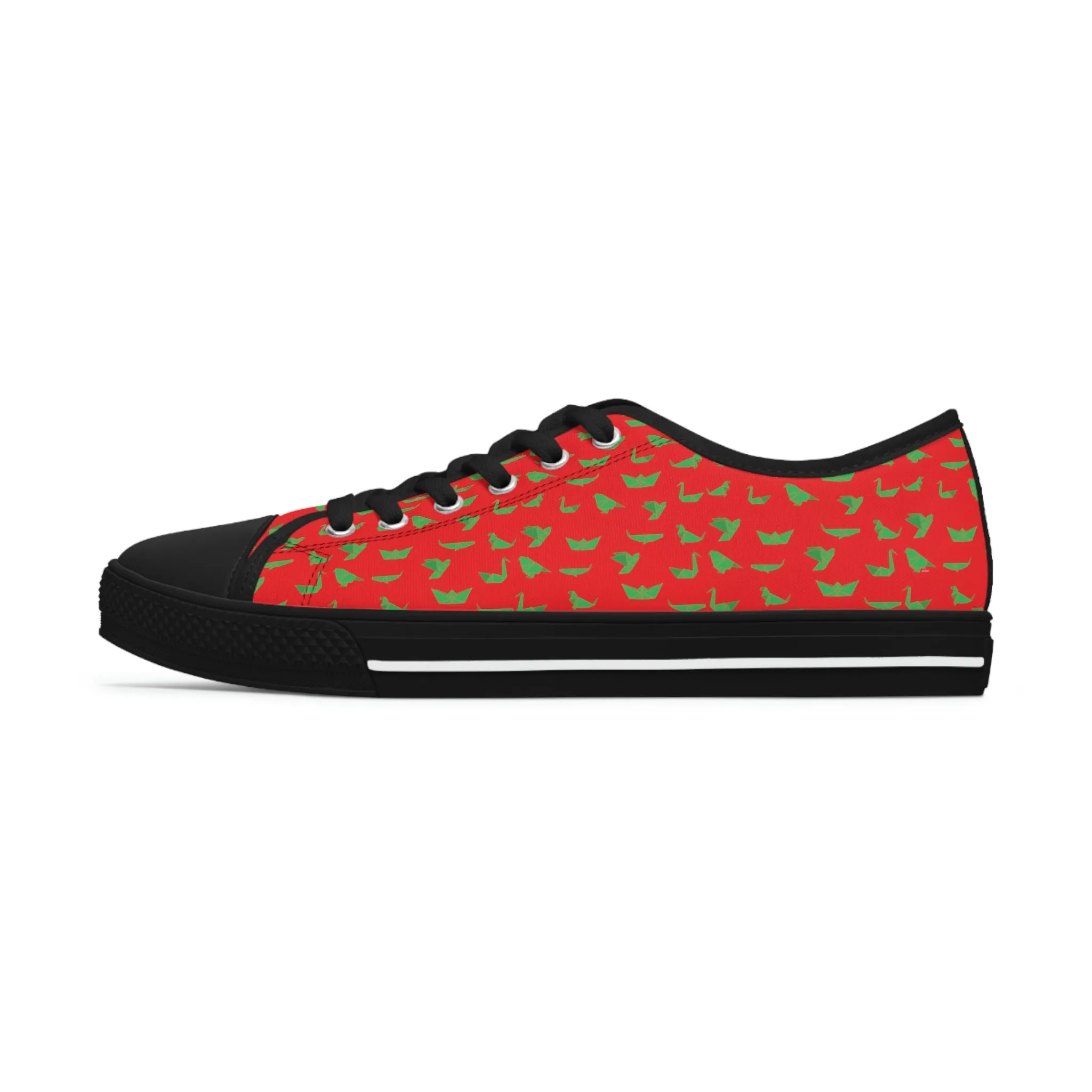 Red Green Cranes Ladies' Sneakers, Women's Low Top Sneakers Best Quality Canvas Sneakers (US Size: 5.5-12)