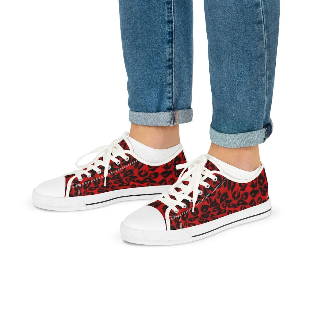 Red Leopard Men's Low Tops, Best Leopard Animal Print Men's Low Top Sneakers  (US Size: 5-14)