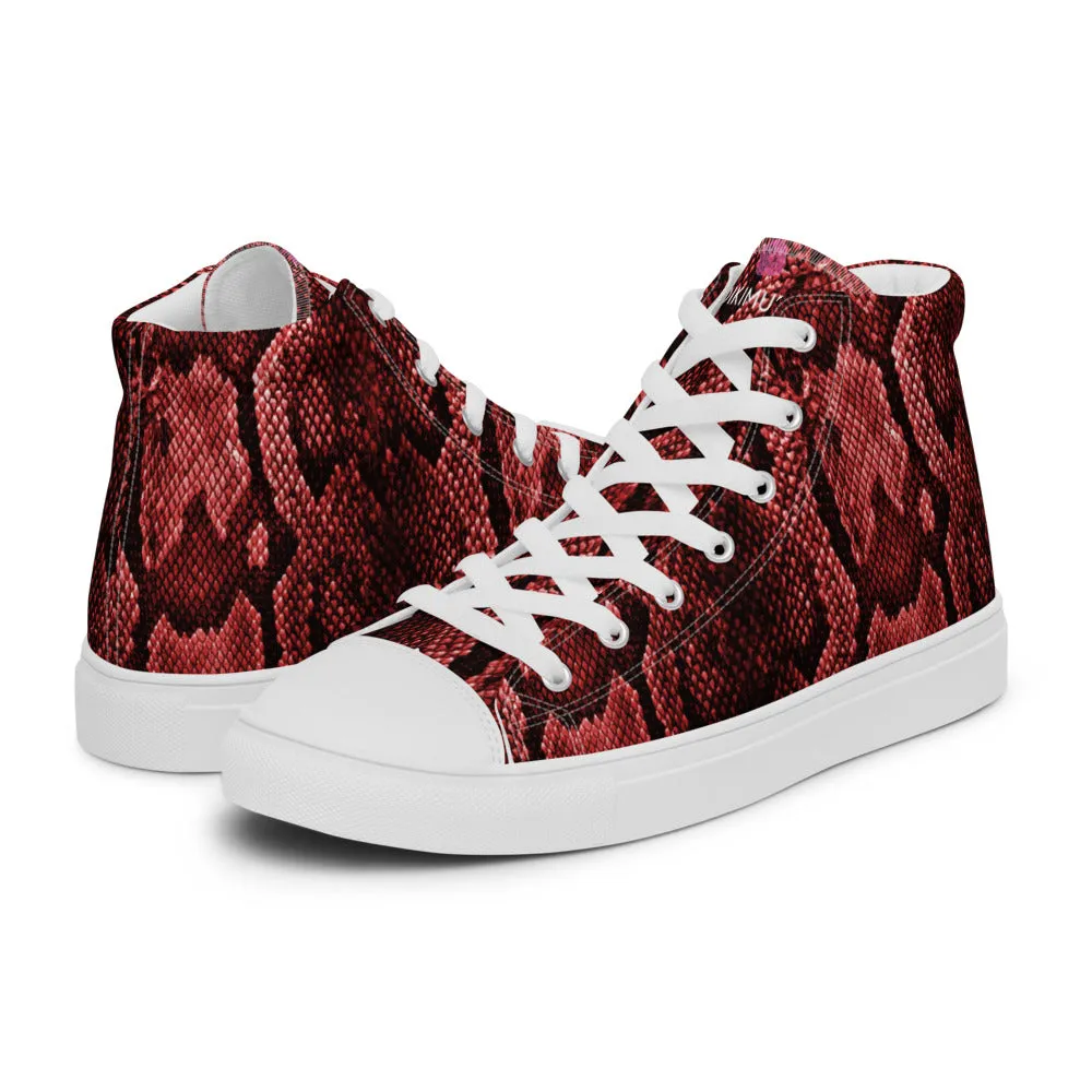 Red Snake Print Men's Sneakers, Modern Python Stylish Snake Print Designer Men's High Top Tennis Shoes (US Size: 5-13)