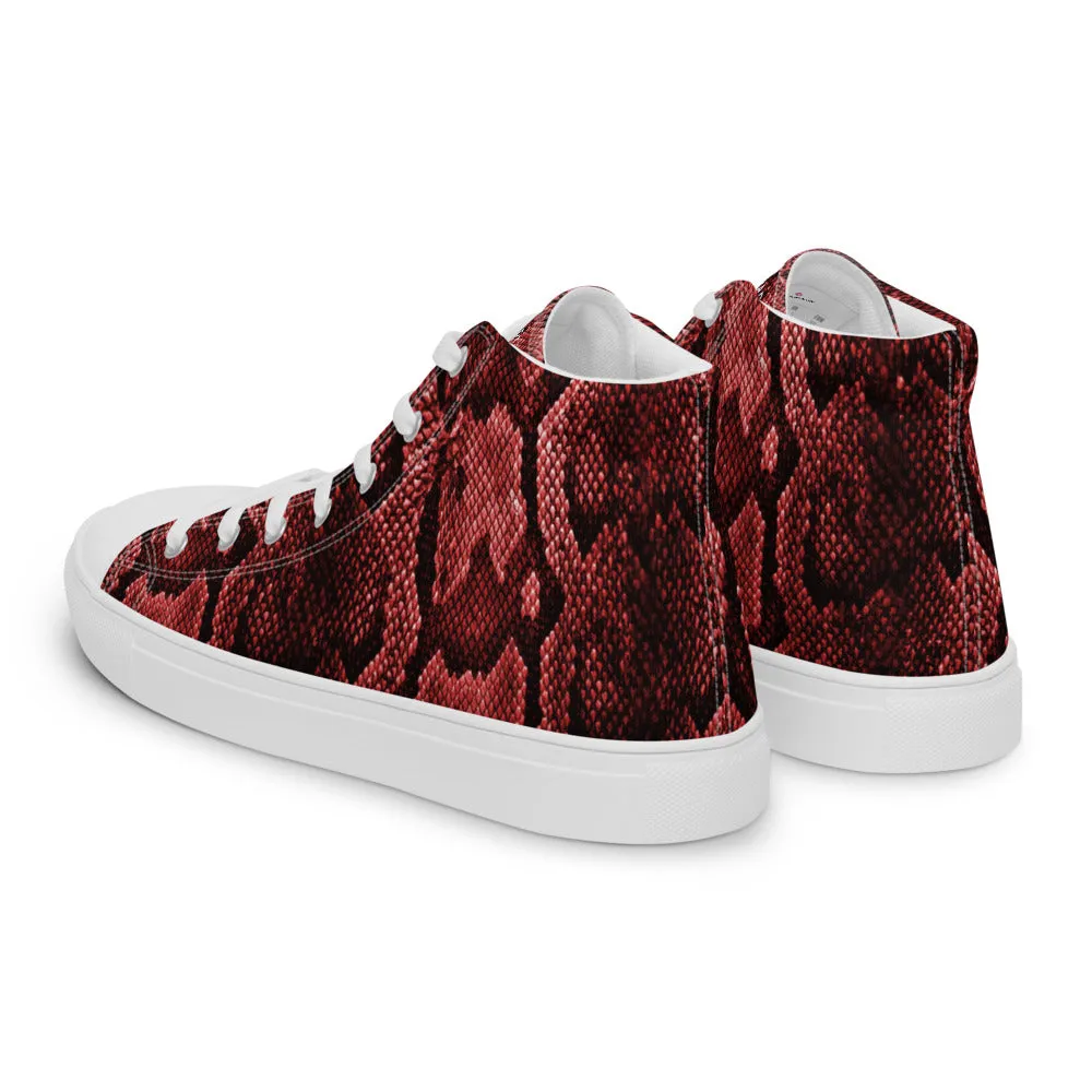 Red Snake Print Men's Sneakers, Modern Python Stylish Snake Print Designer Men's High Top Tennis Shoes (US Size: 5-13)