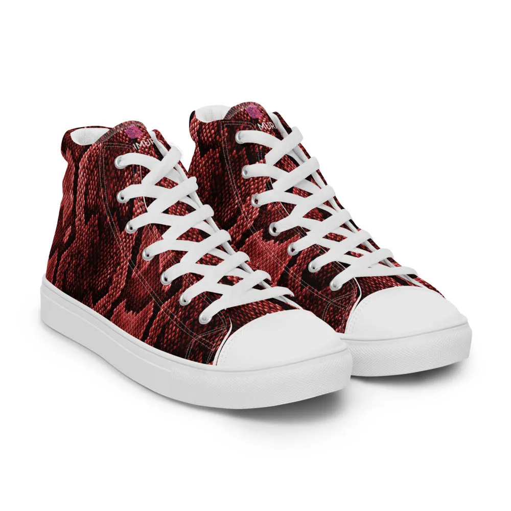 Red Snake Print Men's Sneakers, Modern Python Stylish Snake Print Designer Men's High Top Tennis Shoes (US Size: 5-13)