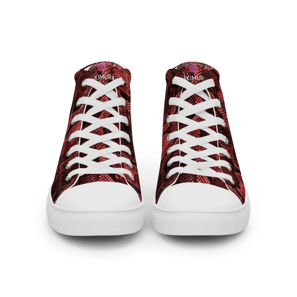 Red Snake Print Men's Sneakers, Modern Python Stylish Snake Print Designer Men's High Top Tennis Shoes (US Size: 5-13)