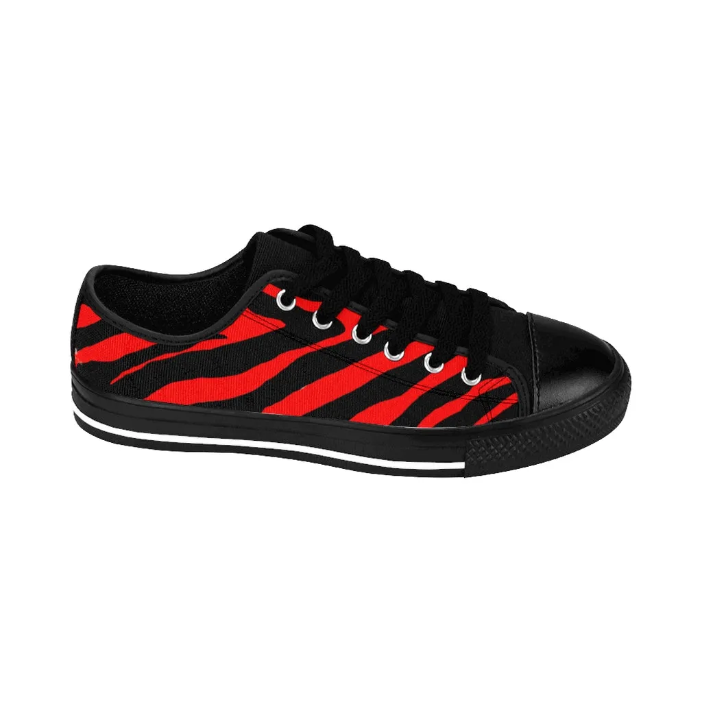 Red Zebra Men's Sneakers, Best Zebra Stripe Sexy Animal Print Low Top Shoes(US Size: 7-14)