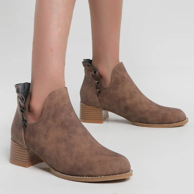 Scallop Trim Chunky Heeled Booties