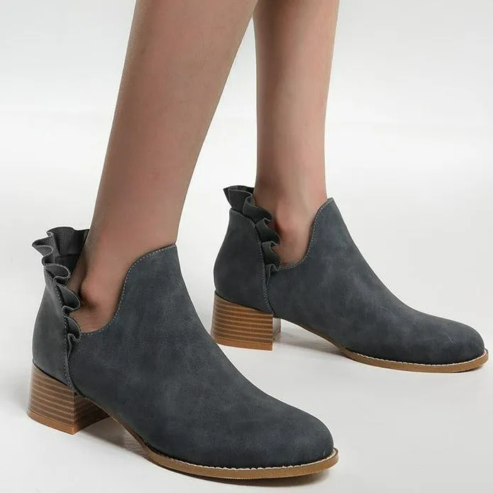 Scallop Trim Chunky Heeled Booties