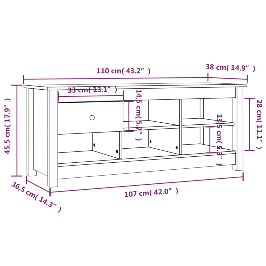 Shoe Cabinet Grey 110x38x45.5 cm Solid Wood Pine