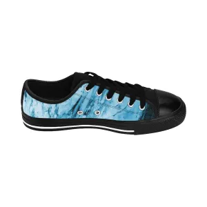 Sky Blue Marble Low Tops, Modern Print Men's Designer Low Top Sneakers Shoes (US Size: 6-14)