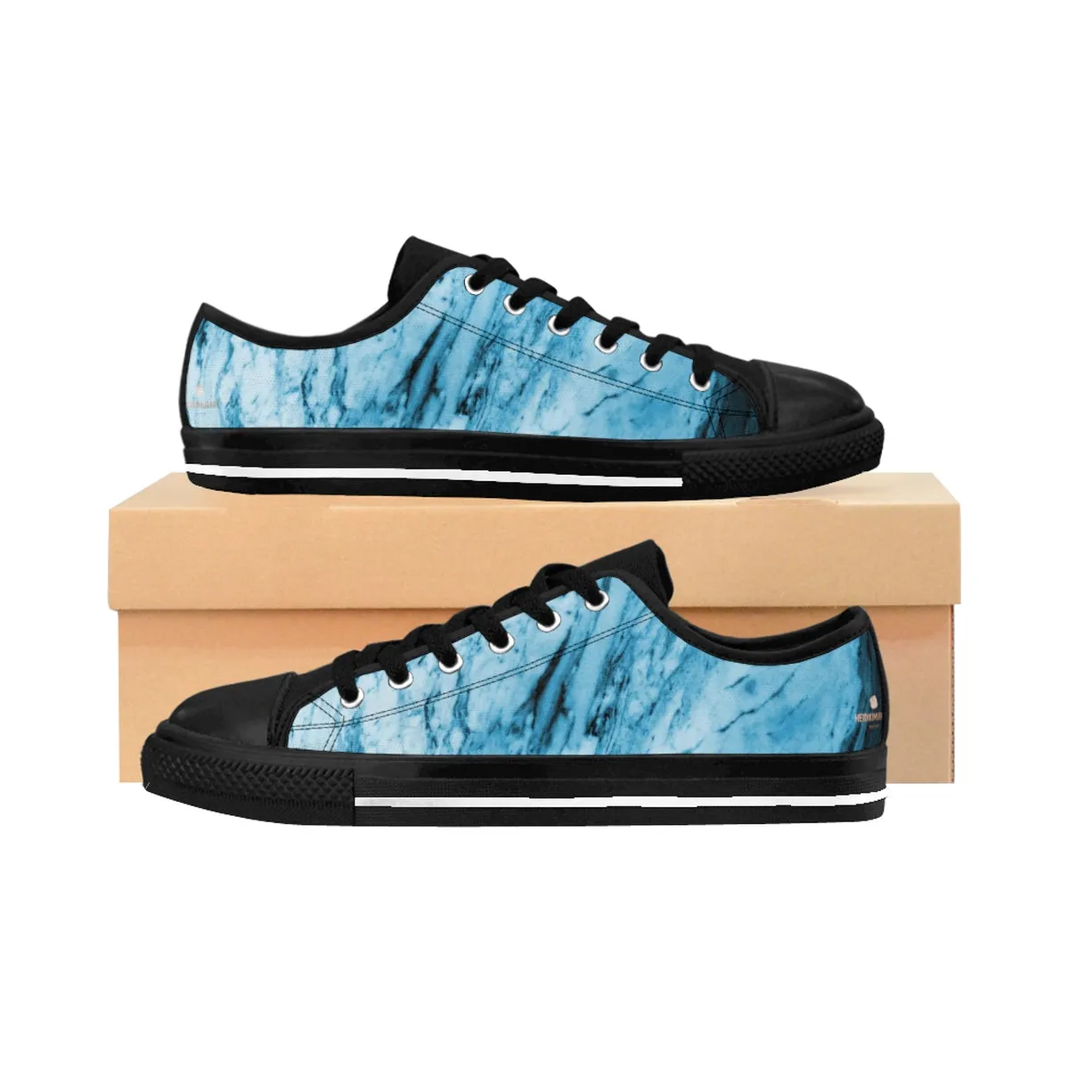 Sky Blue Marble Low Tops, Modern Print Men's Designer Low Top Sneakers Shoes (US Size: 6-14)