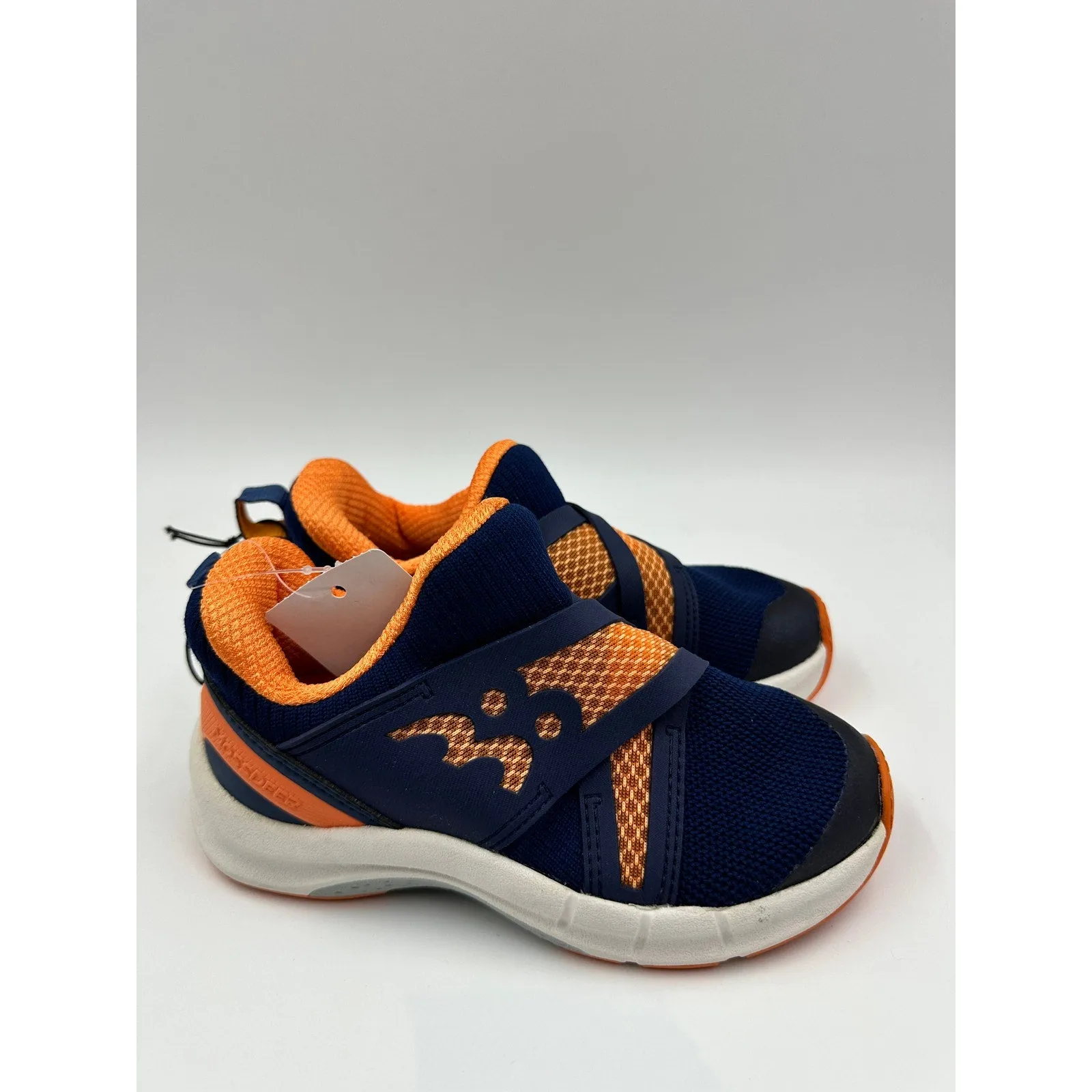 Small Kid 11, Blue and Orange Slip-on Sneakers with White Sole