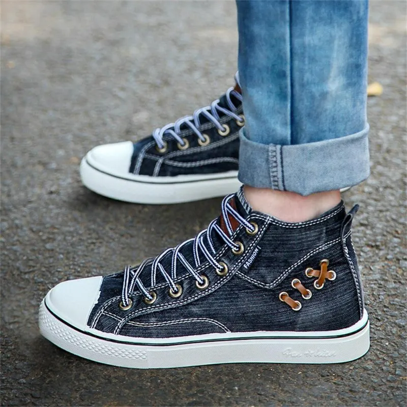 Sneakers | Hoge denim sneakers met veters voor een casual look voor dames