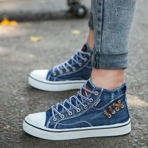 Sneakers | Hoge denim sneakers met veters voor een casual look voor dames