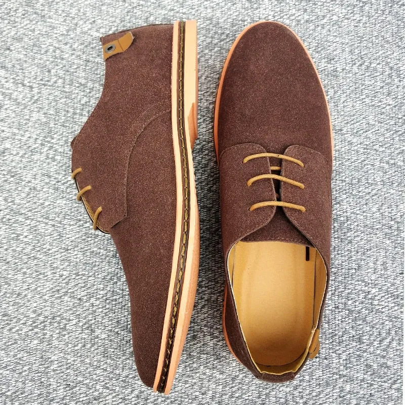 Spring Suede Leather Men Shoes Oxford Casual Shoes Classic Sneakers Comfortable Footwear Dress Shoes Large Size Flats