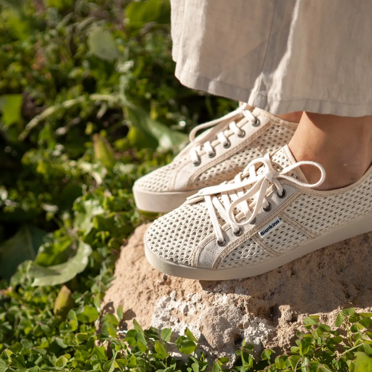 St. Tropez Breathable Cotton Mesh Sneakers - Beige Tan