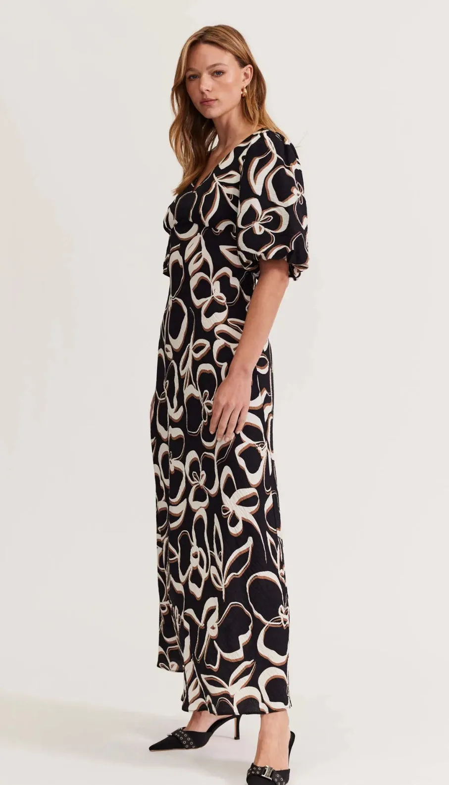 STAPLE THE LABEL Elin Bias Maxi Dress Black Floral