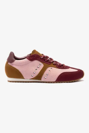 Stella Sneaker In Tulip, Russet and Wine Suede and Silver Metallic Leather