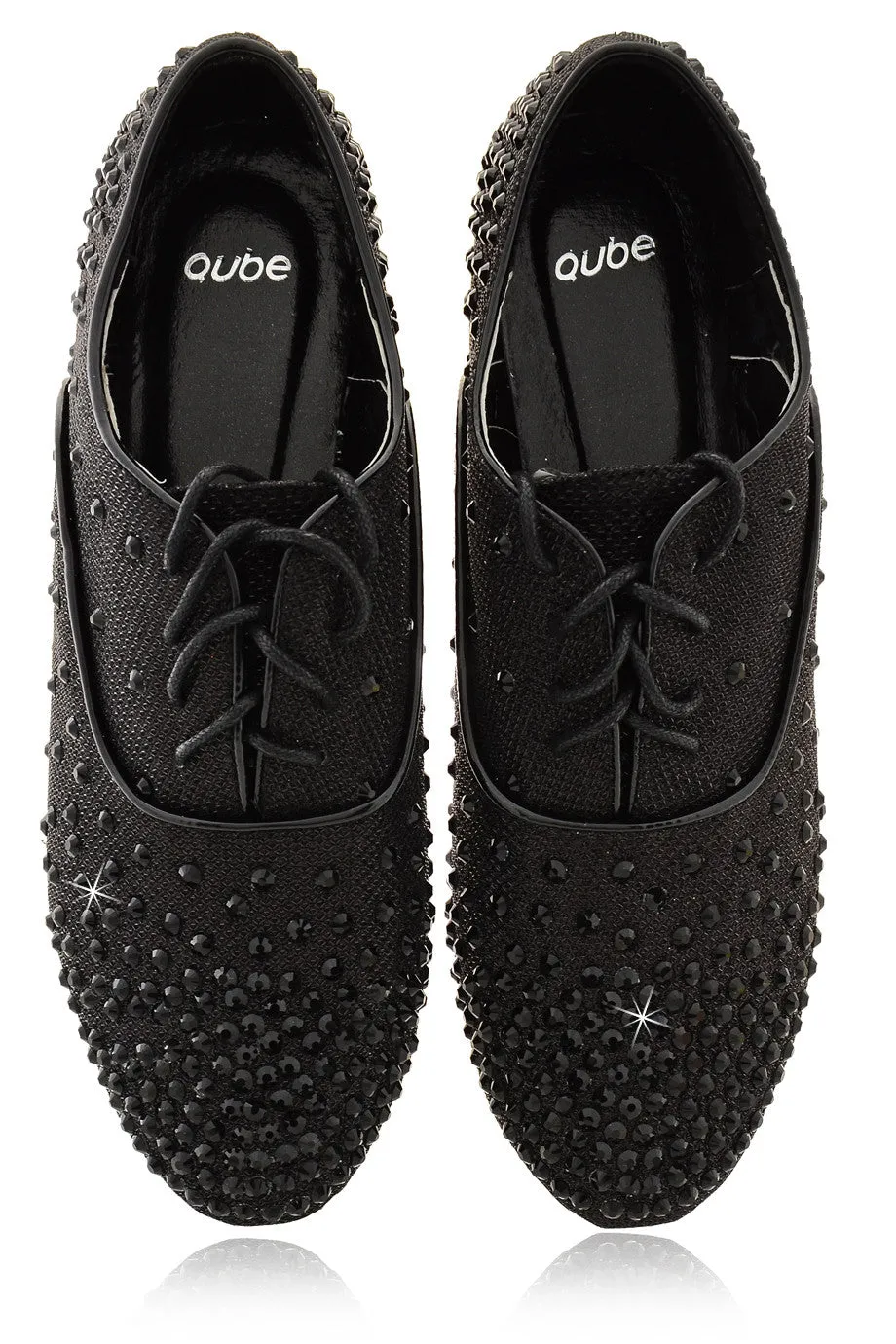 TANIA Black Lace Up Flat Shoes